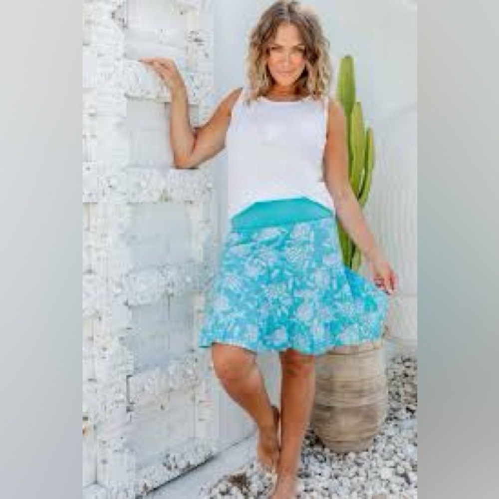 West Indies Ruffle Cotton Wear Turtle Skirt Aqua Small New With Tags